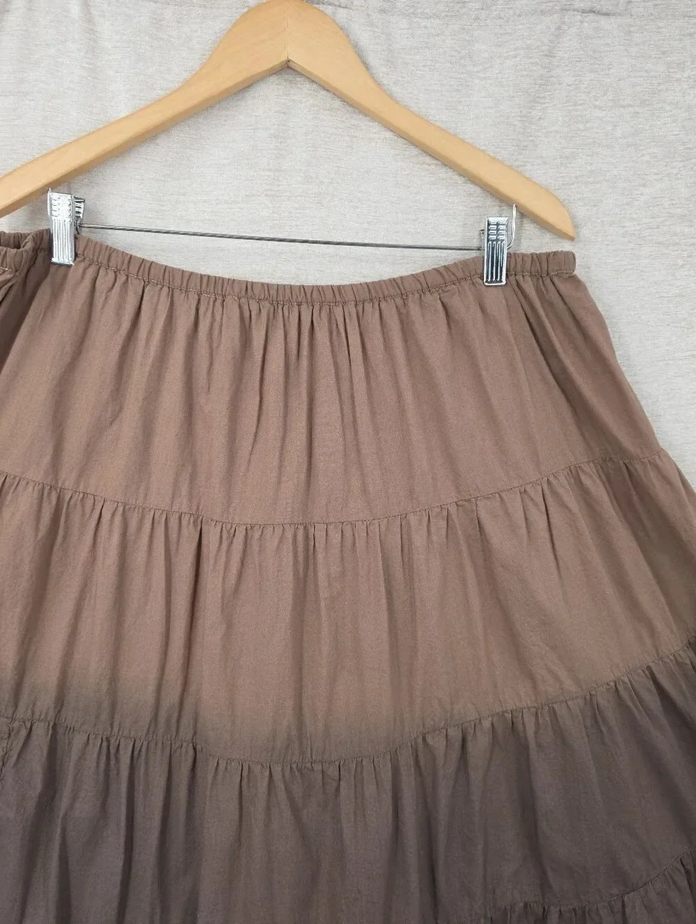 Vintage Cotton Tiered Ombre Chocolate Brown Maxi Skirt Boho Witchy